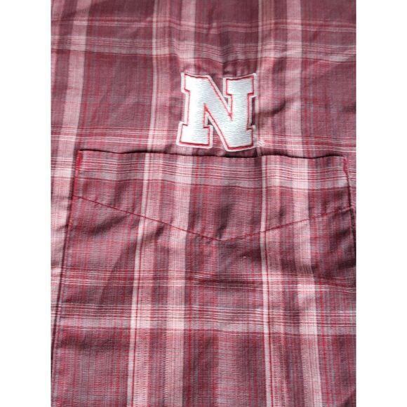 Nebraska Corn Huskers Button Up Shirt Men Sz XL Plaid Pocket Antigua Sportswear - Picture 7 of 8